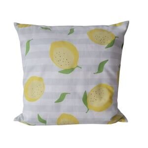 Lemon Print Throw Pillow Square White Yellow Green Farmhouse 17 x 17